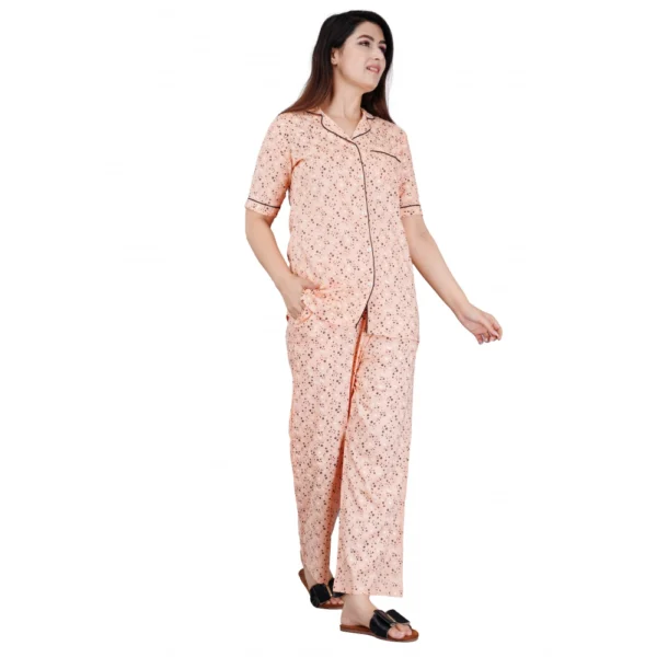 Peach Printed Viscose Rayon Women's Night Suit Set