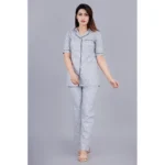 Generic Women's Casual Half Sleeve Printed Viscose Rayon Shirt With Pyjama Pant Night Suit Set (Grey) - Image 2