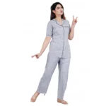 Grey Printed Viscose Rayon Women's Night Suit Set