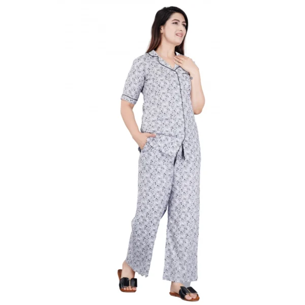 Grey Printed Viscose Rayon Women's Night Suit Set
