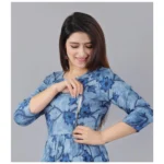 Generic Women's Casual 3/4 Sleeve Printed Viscose Maternity Feeding Kurti (Blue) - Image 2