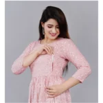 Generic Women's Casual 3/4 Sleeve Printed Viscose Maternity Feeding Kurti (Pink) - Image 3