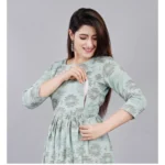 Generic Women's Casual 3/4 Sleeve Printed Viscose Maternity Feeding Kurti (Light Green) - Image 2