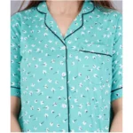 Generic Women's Casual Half Sleeve Printed Viscose Rayon Shirt With Pyjama Pant Night Suit Set (Green) - Image 3