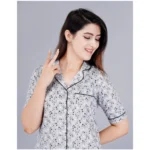 Generic Women's Casual Half Sleeve Printed Viscose Rayon Shirt With Pyjama Pant Night Suit Set (Grey) - Image 4