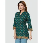 Generic Women's Casual 3/4 Sleeves Printed Rayon Short Top (Green) - Image 2