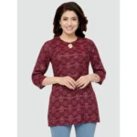 Generic Women's Casual 3/4 Sleeves Printed Rayon Short Top (Maroon) - Image 2