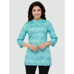 Generic Women's Casual 3/4 Sleeves Printed Rayon Short Top (Sky Blue) - Image 2