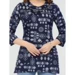 Generic Women's Casual 3/4 Sleeves Printed Rayon Short Top (Blue) - Image 3