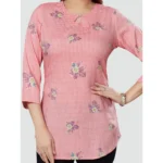 Generic Women's Casual 3/4 Sleeves Printed Rayon Short Top (Pink) - Image 5