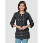 Generic Women's Casual 3/4 Sleeves Printed Rayon Short Top (Black) - Image 2