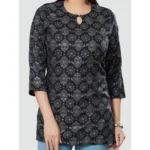 Generic Women's Casual 3/4 Sleeves Printed Rayon Short Top (Black) - Image 3