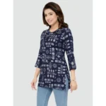 Generic Women's Casual 3/4 Sleeves Printed Rayon Short Top (Blue) - Image 4