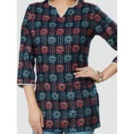 Generic Women's Casual 3/4 Sleeves Printed Rayon Short Top (Navy Blue) - Image 2