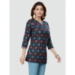 Generic Women's Casual 3/4 Sleeves Printed Rayon Short Top (Navy Blue) - Image 3