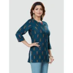 Generic Women's Casual 3/4 Sleeves Printed Rayon Short Top (Blue) - Image 4