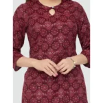 Generic Women's Casual 3/4 Sleeves Printed Rayon Short Top (Maroon) - Image 5