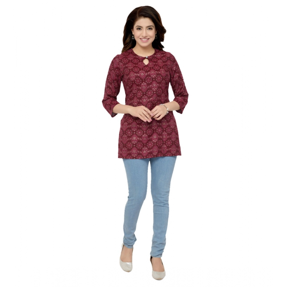 53544783388_0f1812443f_o_d-1000x1000-1.webp Generic Women's Casual 3/4 Sleeves Printed Rayon Short Top (Maroon) - Image 1
