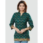 Generic Women's Casual 3/4 Sleeves Printed Rayon Short Top (Green) - Image 5