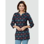 Generic Women's Casual 3/4 Sleeves Printed Rayon Short Top (Navy Blue) - Image 4
