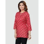 Generic Women's Casual 3/4 Sleeves Printed Rayon Short Top (Red) - Image 2