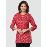 Generic Women's Casual 3/4 Sleeves Printed Rayon Short Top (Red) - Image 3