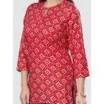 Generic Women's Casual 3/4 Sleeves Printed Rayon Short Top (Red) - Image 5