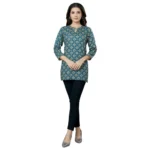 Generic Women's Casual 3/4 Sleeves Printed Rayon Short Top (Blue)