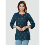 Generic Women's Casual 3/4 Sleeves Printed Rayon Short Top (Blue) - Image 2