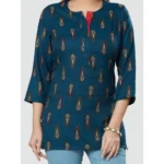 Generic Women's Casual 3/4 Sleeves Printed Rayon Short Top (Blue) - Image 5