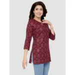 Generic Women's Casual 3/4 Sleeves Printed Rayon Short Top (Maroon) - Image 4