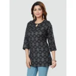 Generic Women's Casual 3/4 Sleeves Printed Rayon Short Top (Black) - Image 4