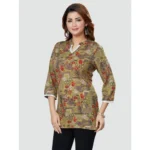 Generic Women's Casual 3/4 Sleeves Printed Rayon Short Top (Beige) - Image 3
