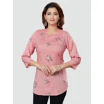Generic Women's Casual 3/4 Sleeves Printed Rayon Short Top (Pink) - Image 2