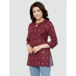Generic Women's Casual 3/4 Sleeves Printed Rayon Short Top (Maroon) - Image 3