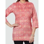 Generic Women's Casual 3/4 Sleeves Printed Rayon Short Top (Pink) - Image 2