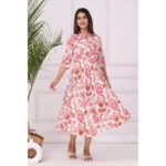 Generic Women's Casual 3/4 Sleeve Printed Rayon Anarkali Gown (Pink)