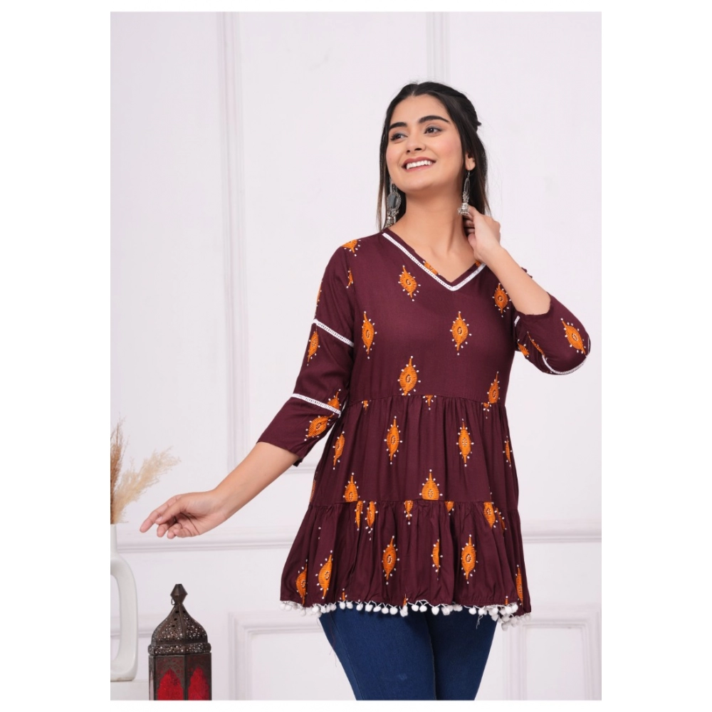 53558155912_7f802dd6c0_o_d-1000x1000-1.webp Generic Women's Casual 3/4 Sleeve Printed Rayon Top (Brown) - Image 1
