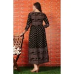 Generic Women's Casual 3/4 Sleeve Printed Rayon Anarkali Gown (Black) - Image 3