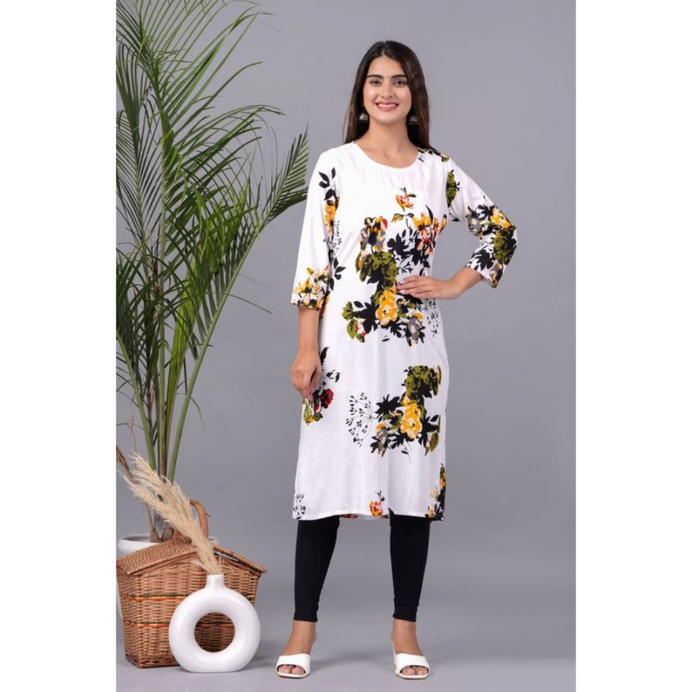 53559211888_8719657d0c_o_d-1000x1000-1.webp Generic Women's Casual 3/4 Sleeve Printed Rayon Kurti (White) - Image 1