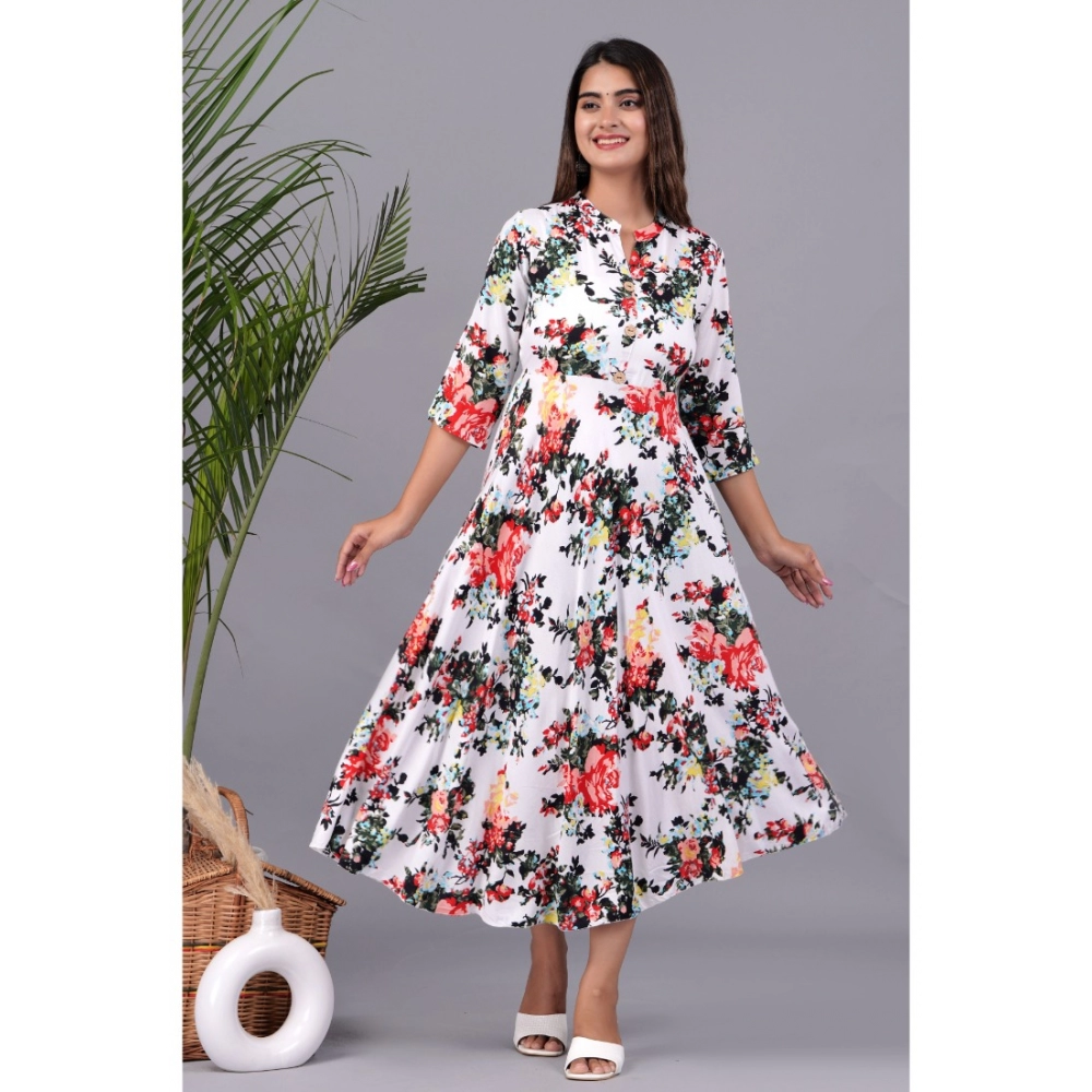 White Rayon Anarkali Gown