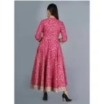Generic Women's Casual 3/4 Sleeve Printed Rayon Anarkali Gown (Pink) - Image 3