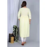 Generic Women's Casual 3/4 Sleeve Embroidered Rayon Anarkali Gown (Yellow) - Image 3