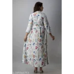 Generic Women's Casual 3/4 Sleeve Printed Rayon Anarkali Gown (White) - Image 3