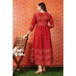Generic Women's Casual 3/4 Sleeve Printed Rayon Anarkali Gown (Red) - Image 3