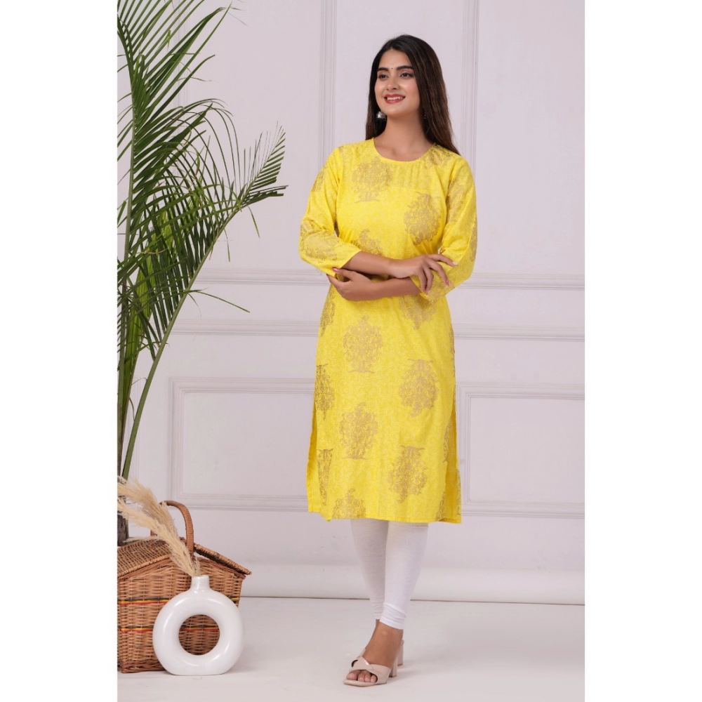 53559349024_acb179de8b_o_d-1000x1000-1.webp Generic Women's Casual 3/4 Sleeve Printed Rayon Kurti (Yellow) - Image 1