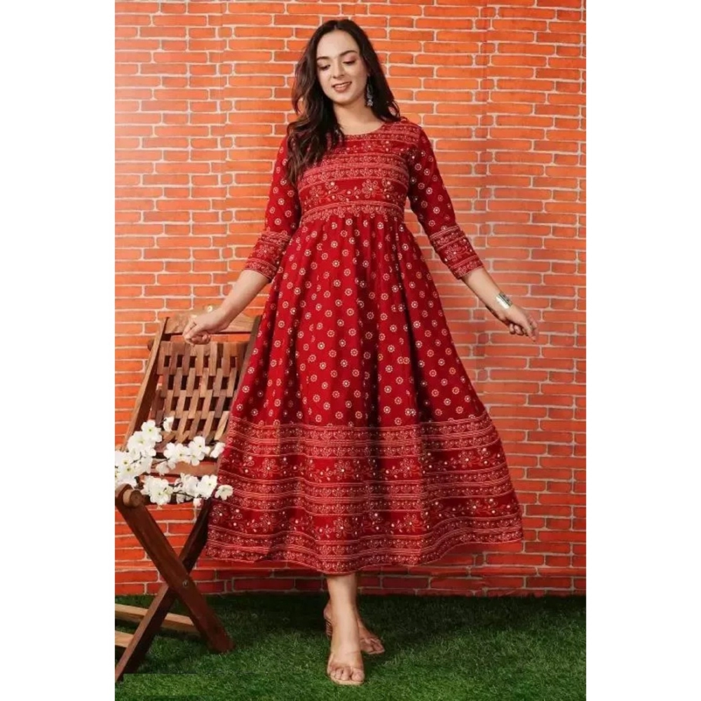 53559459415_508ec31f55_o_d-1000x1000-1.webp Generic Women's Casual 3/4 Sleeve Printed Rayon Anarkali Gown (Red) - Image 1