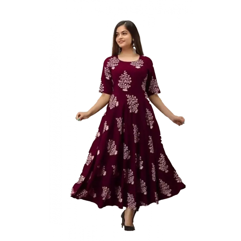 53566611991_e5ea5e51dc_o_d-1000x1000-1.webp Generic Women's Casual Half Sleeve Floral Printed Rayon Anarkali Gown (Brown) - Image 1