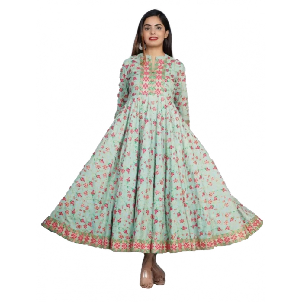53566806023_c57218f2f6_o_d-1000x1000-1.webp Generic Women's Casual 3/4 Sleeve Printed Rayon Anarkali Gown (Pista Green) - Image 1