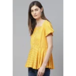 Generic Women's Casual Short Sleeves Stripe Printed Rayon Top (Mustard) - Image 5